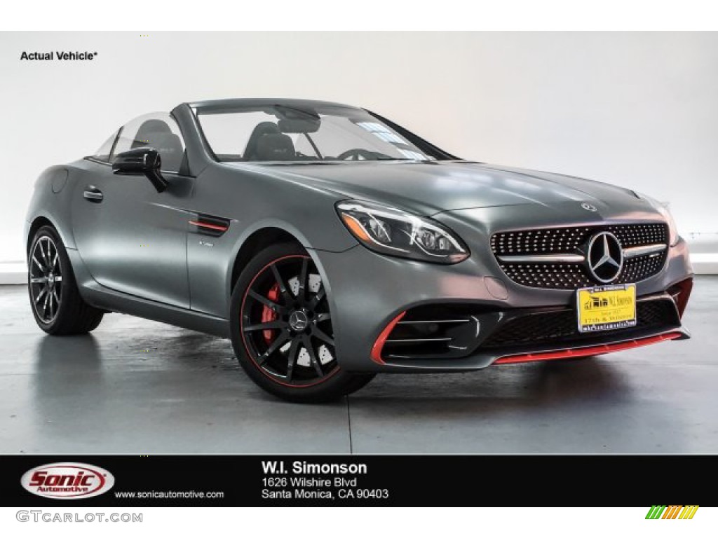 2018 SLC 43 AMG Roadster - designo Shadow Grey Magno (Matte) / Black/Silver Pearl w/Red Piping photo #1