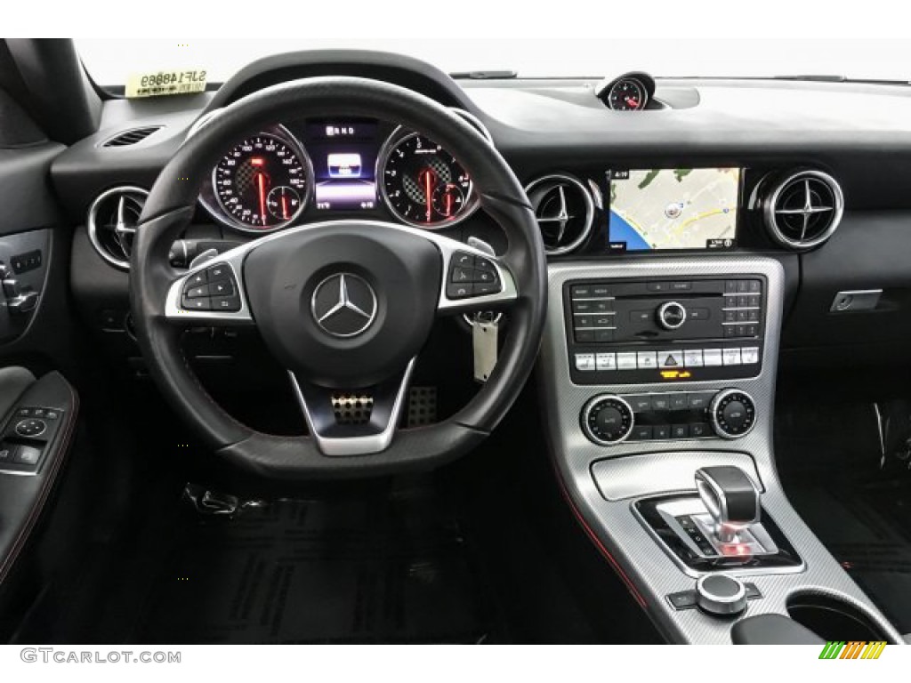 2018 Mercedes-Benz SLC 43 AMG Roadster Black/Silver Pearl w/Red Piping Steering Wheel Photo #131379866