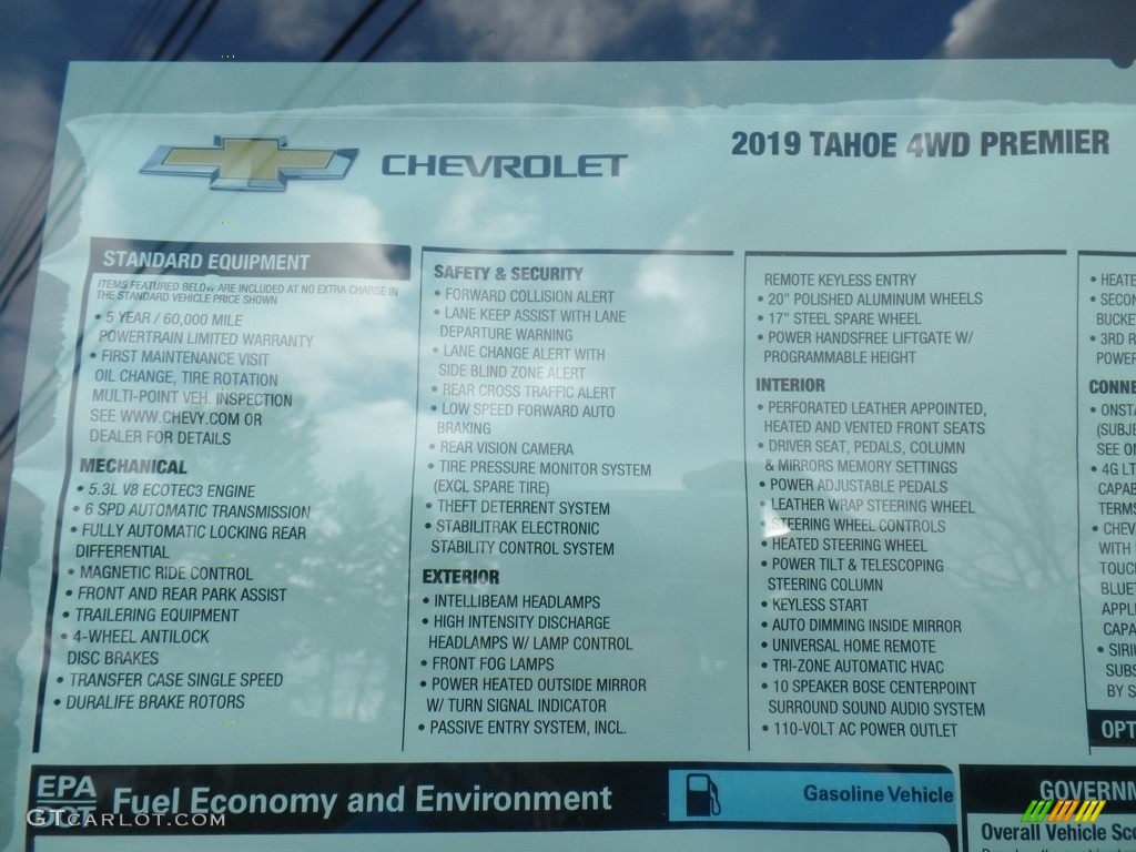 2019 Chevrolet Tahoe Premier 4WD Window Sticker Photo #131380016