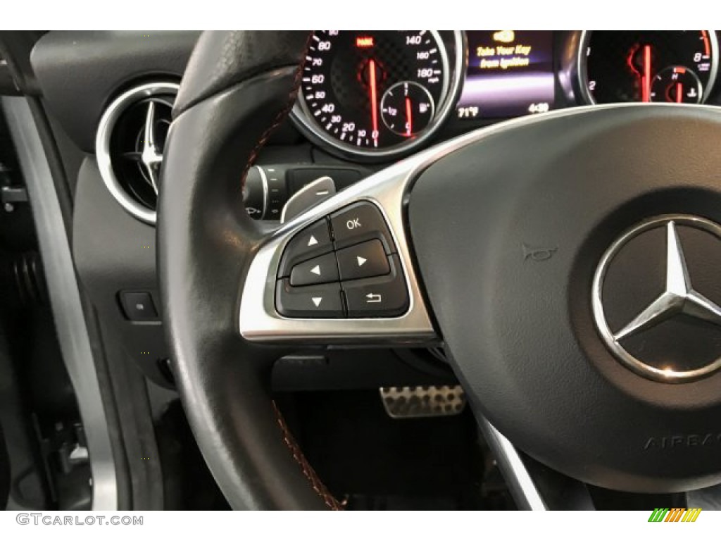 2018 Mercedes-Benz SLC 43 AMG Roadster Black/Silver Pearl w/Red Piping Steering Wheel Photo #131380133