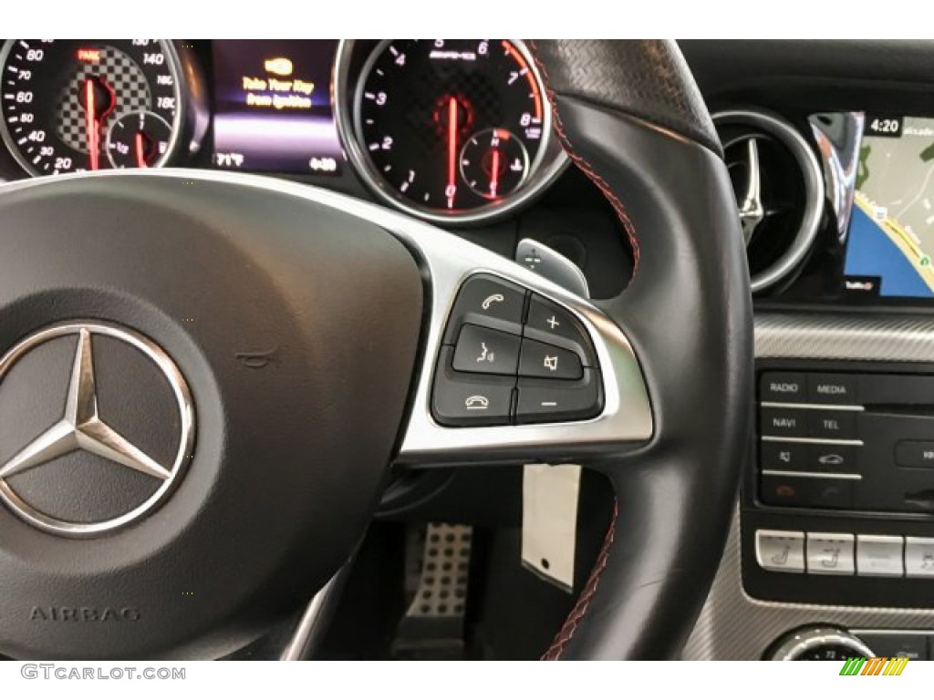 2018 Mercedes-Benz SLC 43 AMG Roadster Black/Silver Pearl w/Red Piping Steering Wheel Photo #131380154