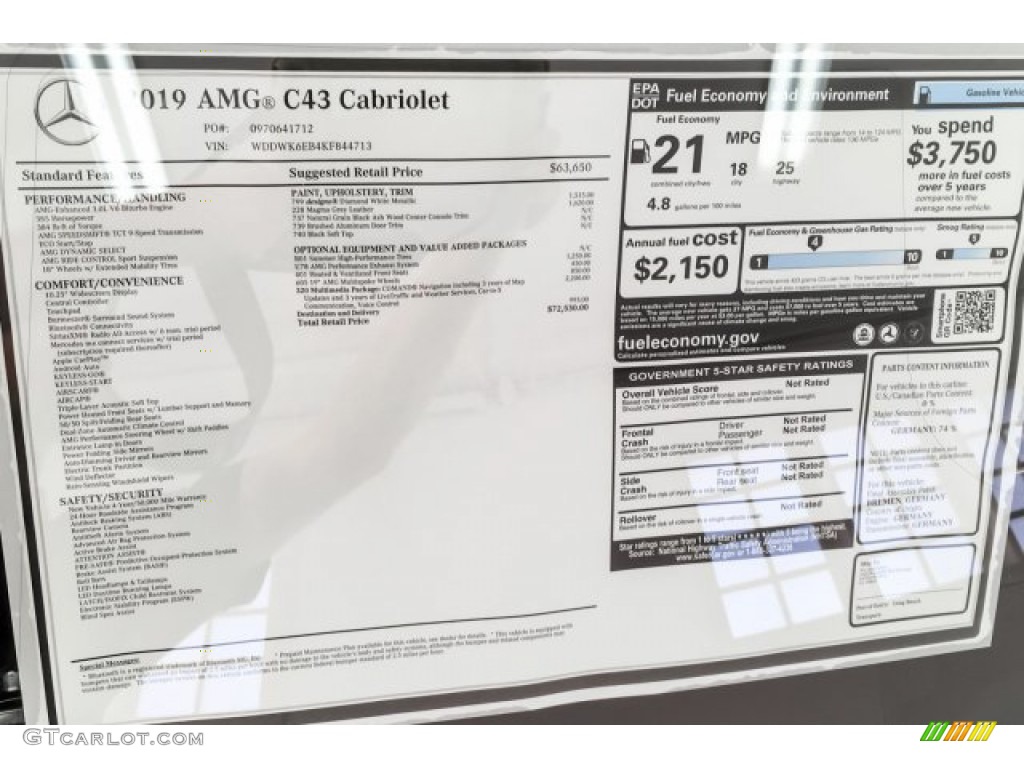 2019 Mercedes-Benz C 43 AMG 4Matic Cabriolet Window Sticker Photo #131383889