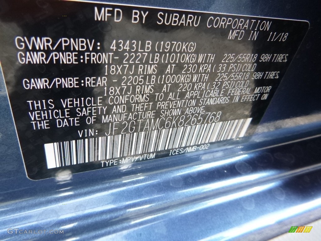 2019 Crosstrek 2.0i Limited - Quartz Blue Pearl / Gray photo #14