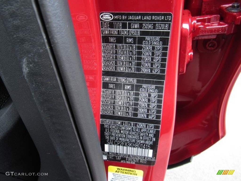 2019 Discovery Sport Color Code 1AF for Firenze Red Metallic Photo #131396901