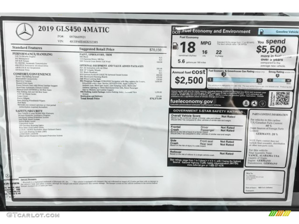 2019 Mercedes-Benz GLS 450 4Matic Window Sticker Photo #131413167