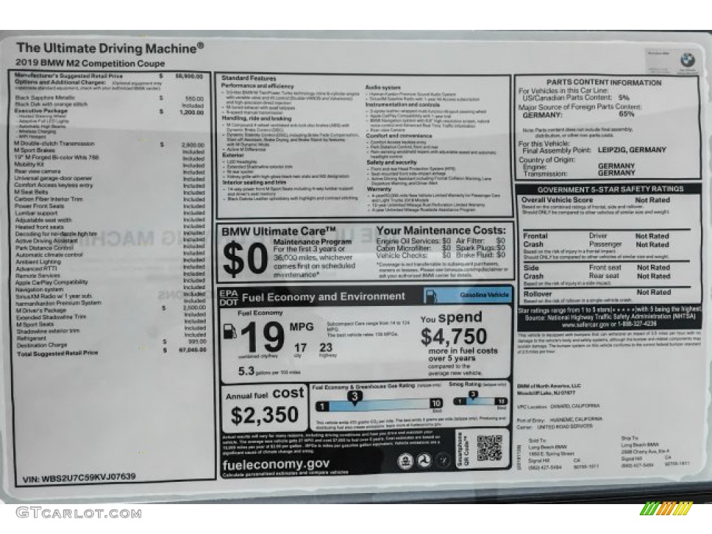 2019 BMW M2 Competition Coupe Window Sticker Photos