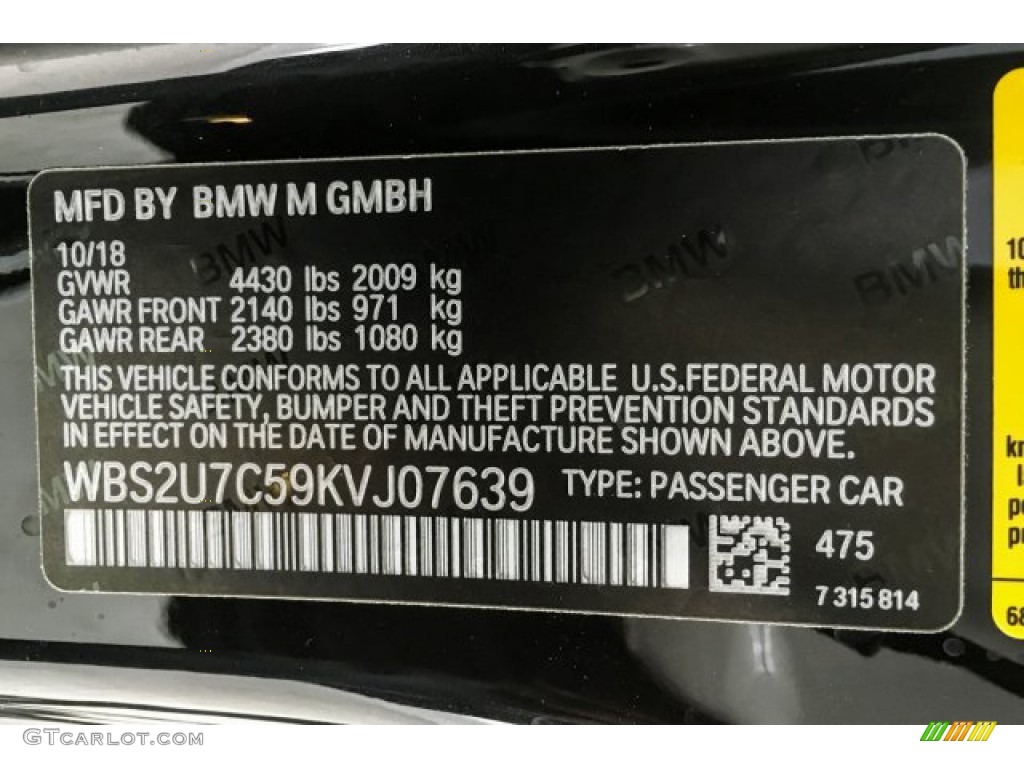 2019 M2 Color Code 475 for Black Sapphire Metallic Photo #131414731