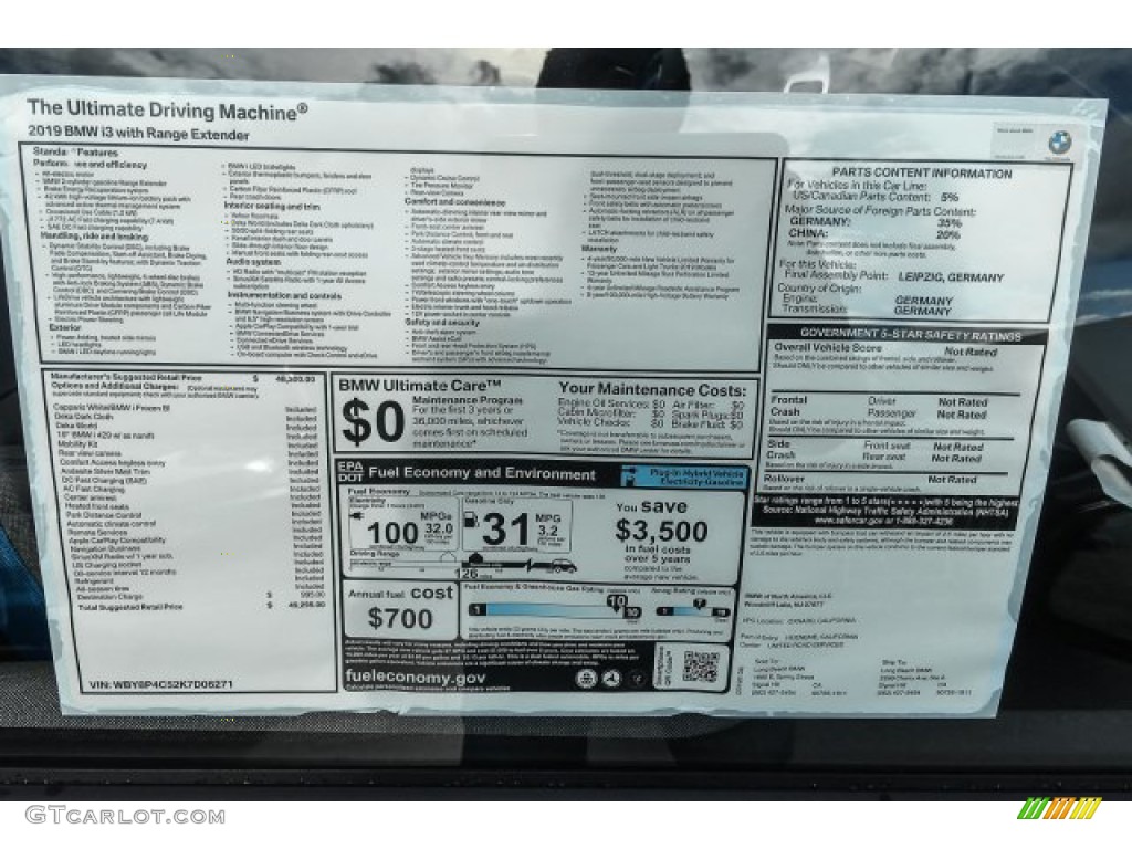2019 BMW i3 with Range Extender Window Sticker Photo #131416154