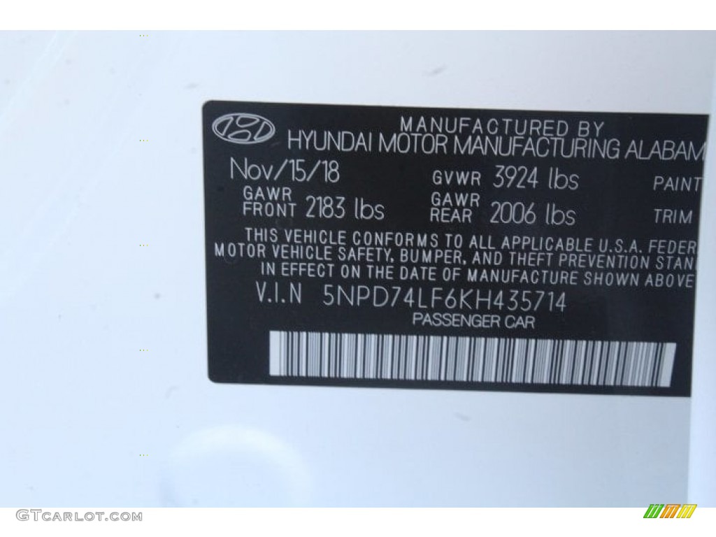 2019 Elantra SE - Quartz White Pearl / Black photo #22
