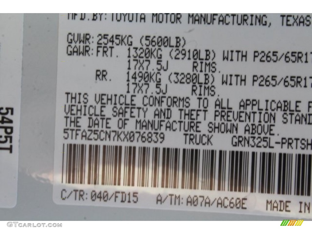 2019 Tacoma Color Code 040 for Super White Photo #131423815