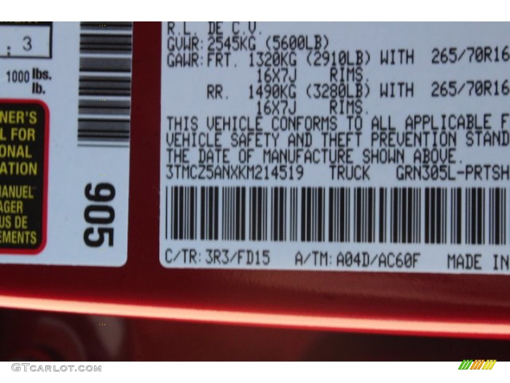 2019 Tacoma TRD Off-Road Double Cab 4x4 - Barcelona Red Metallic / Cement Gray photo #23