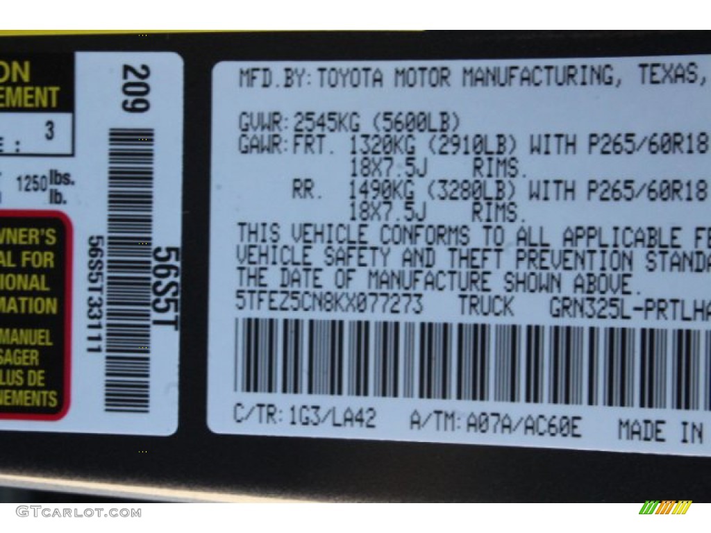 2019 Toyota Tacoma Limited Double Cab Color Code Photos