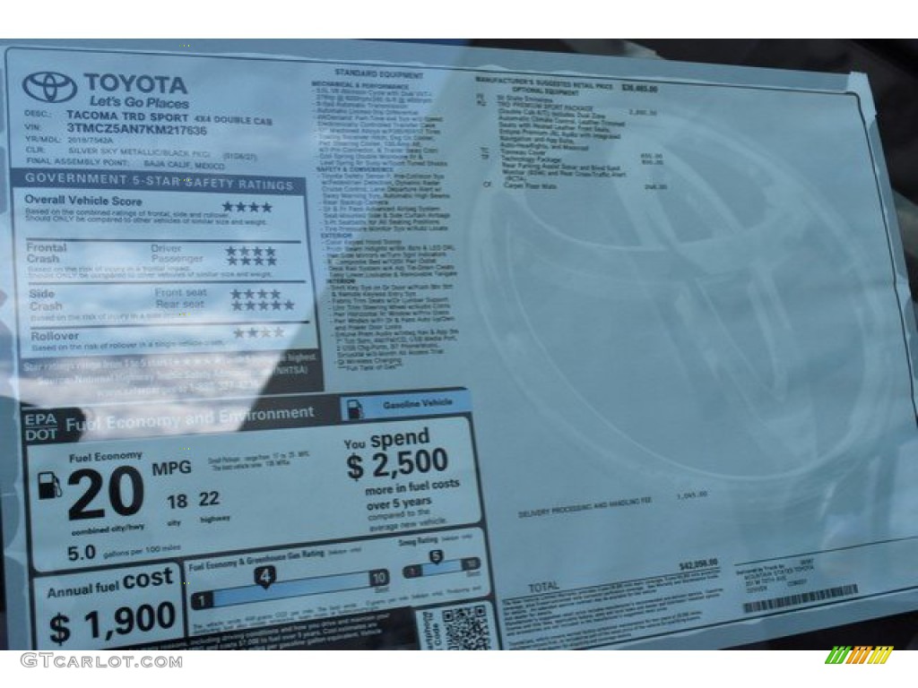 2019 Toyota Tacoma TRD Sport Double Cab 4x4 Window Sticker Photos