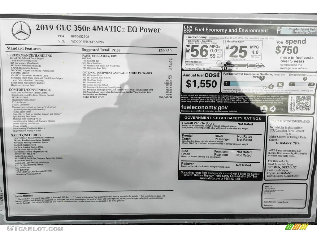 2019 Mercedes-Benz GLC 350e 4Matic Window Sticker Photos