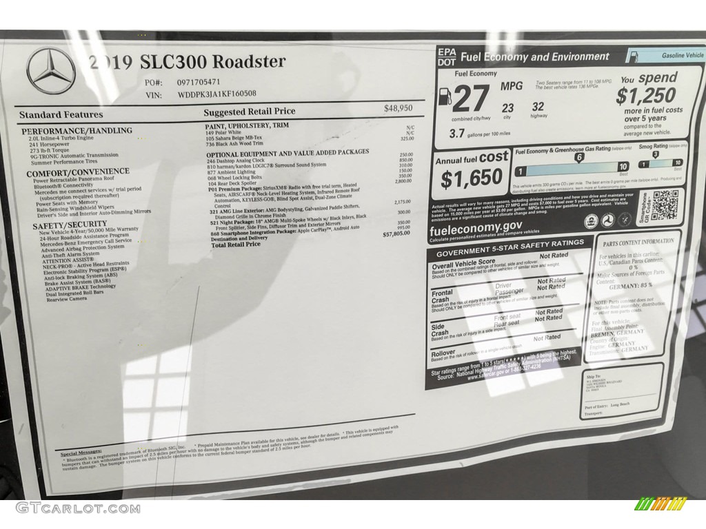 2019 Mercedes-Benz SLC 300 Roadster Window Sticker Photo #131447146