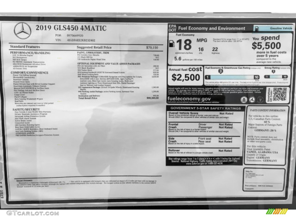 2019 Mercedes-Benz GLS 450 4Matic Window Sticker Photo #131447398