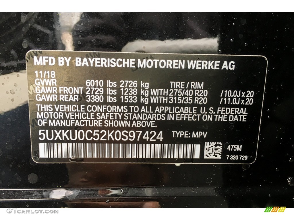2019 X6 Color Code 475 for Black Sapphire Metallic Photo #131450491