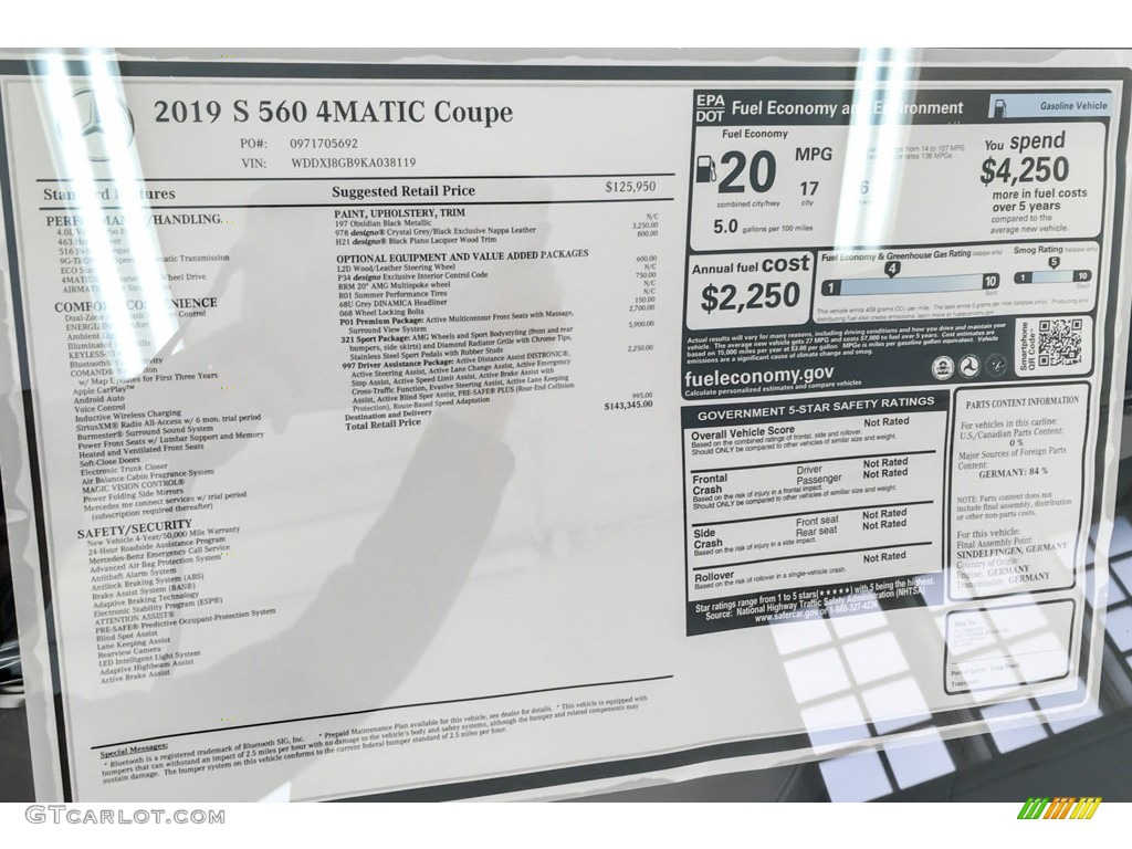 2019 Mercedes-Benz S 560 4Matic Coupe Window Sticker Photo #131452006