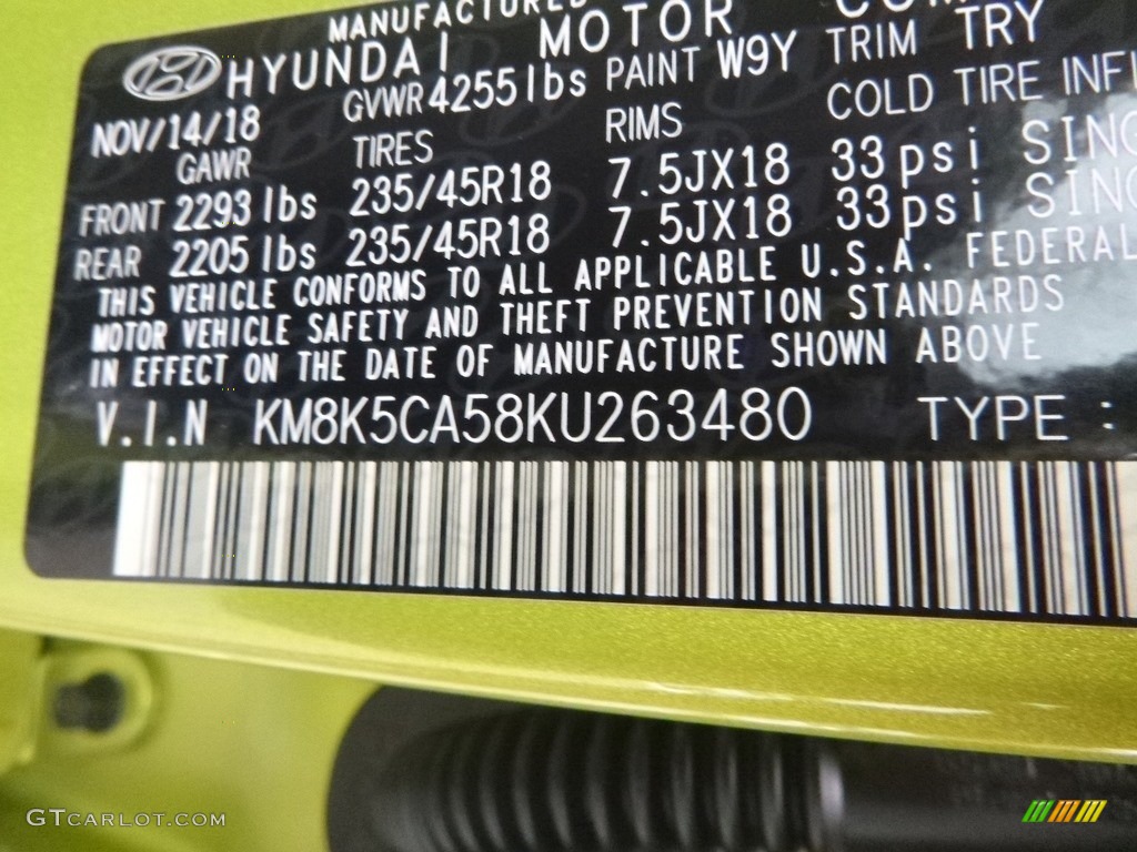 2019 Kona Ultimate AWD - Lime Twist / Black photo #11