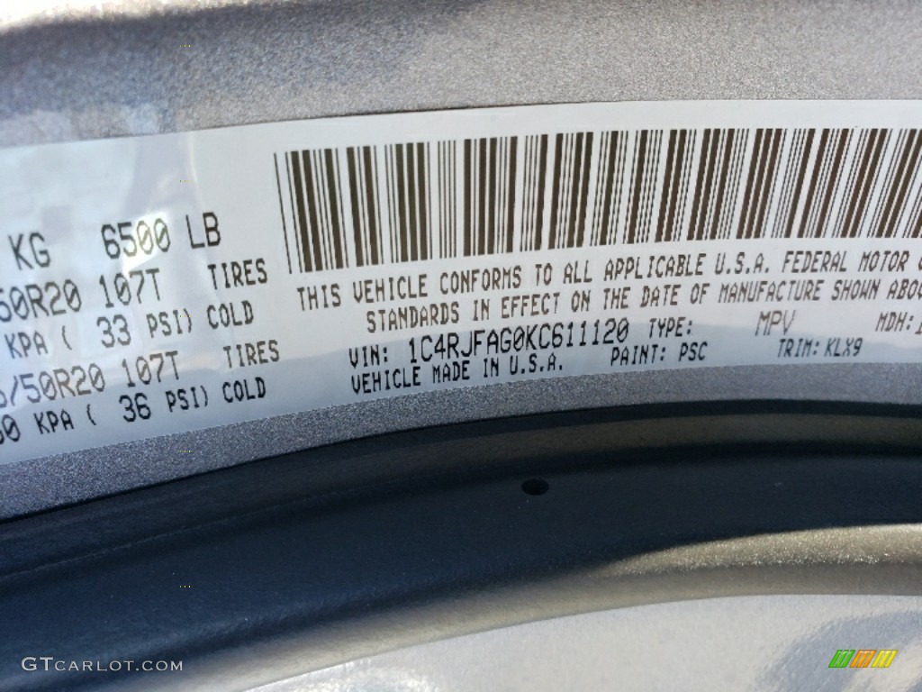 2019 Grand Cherokee Color Code PSC for Billet Silver Metallic Photo #131457115
