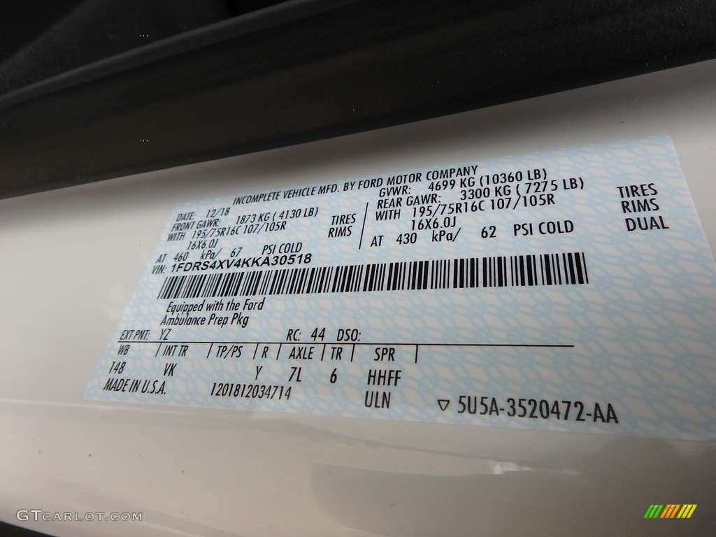 2019 Transit Color Code YZ for Oxford White Photo #131457847