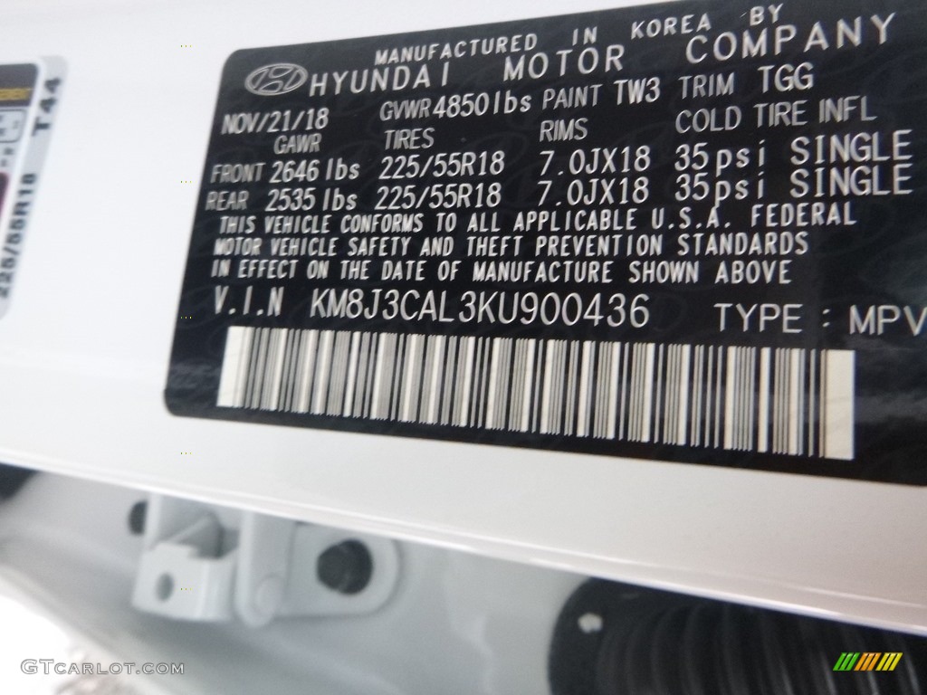 2019 Hyundai Tucson SEL AWD Color Code Photos