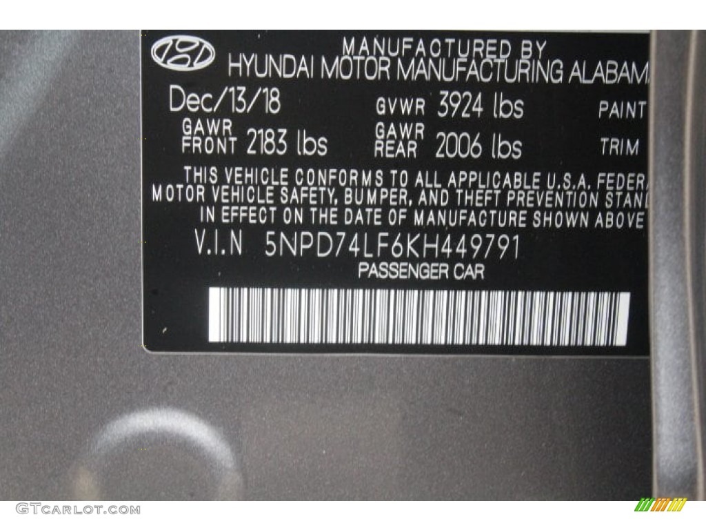 2019 Elantra SE - Machine Gray / Gray photo #21