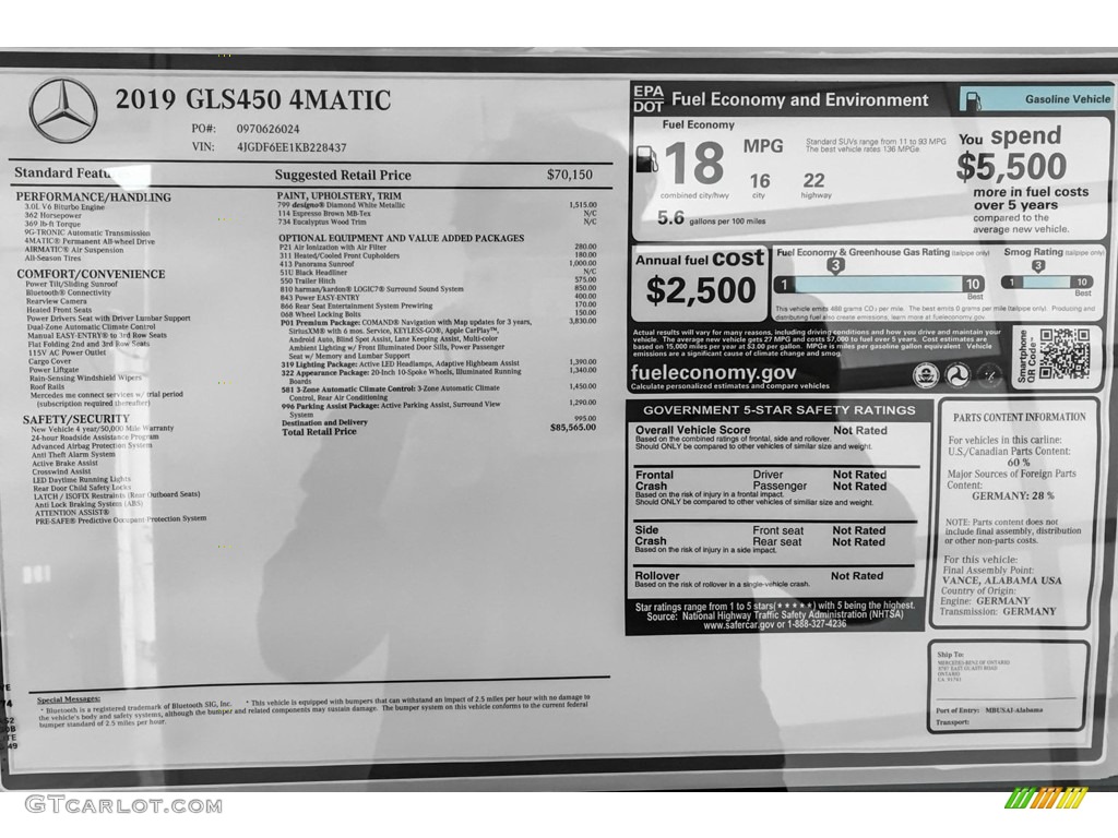 2019 Mercedes-Benz GLS 450 4Matic Window Sticker Photos