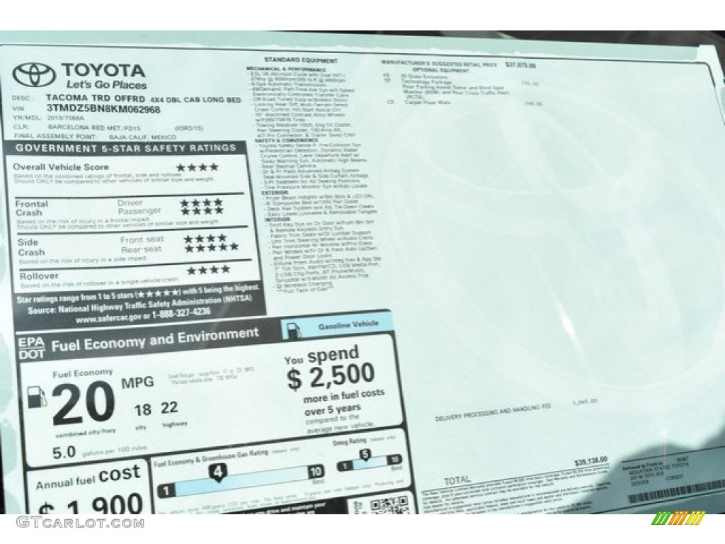 2019 Tacoma SR5 Double Cab 4x4 - Barcelona Red Metallic / TRD Graphite photo #36