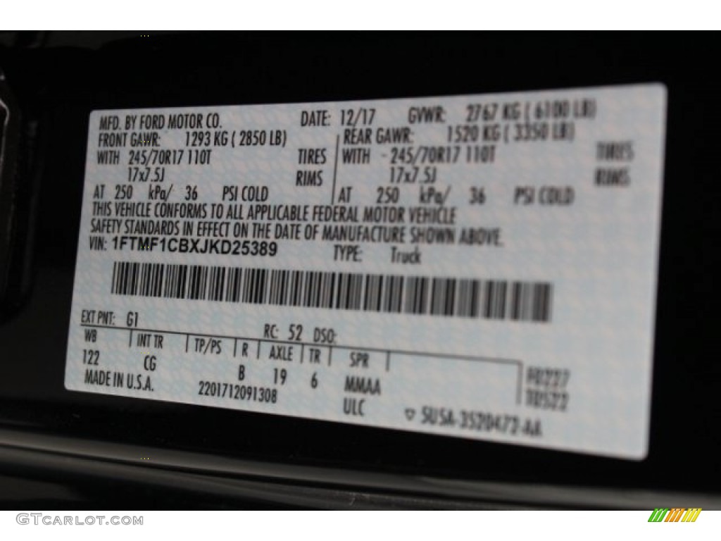 2018 Ford F150 XL Regular Cab Color Code Photos