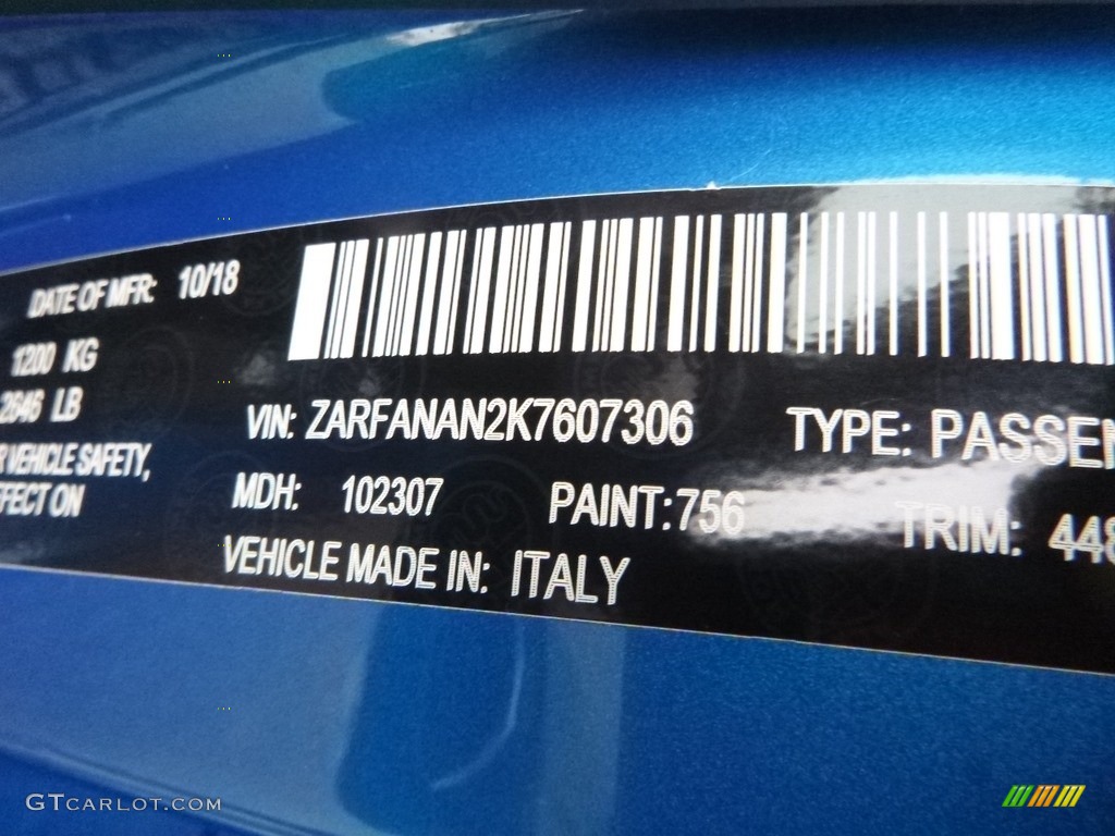 2019 Giulia Color Code 756 for Misano Blue Metallic Photo #131493460