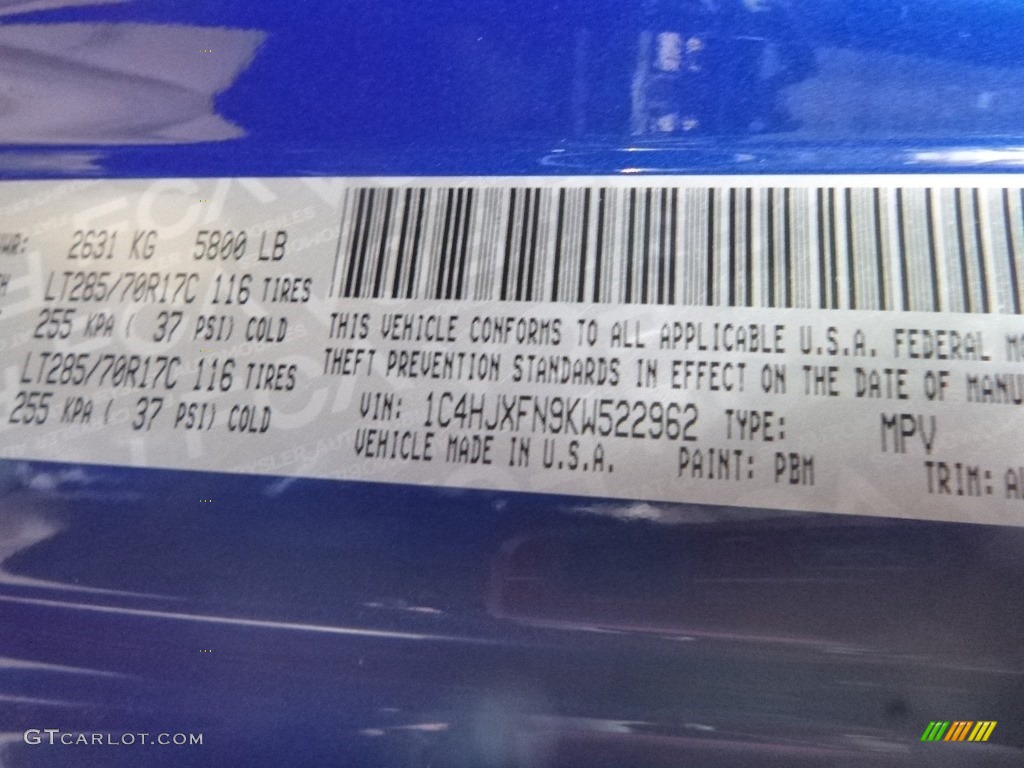 2019 Wrangler Unlimited Color Code PBM for Ocean Blue Metallic Photo #131495452