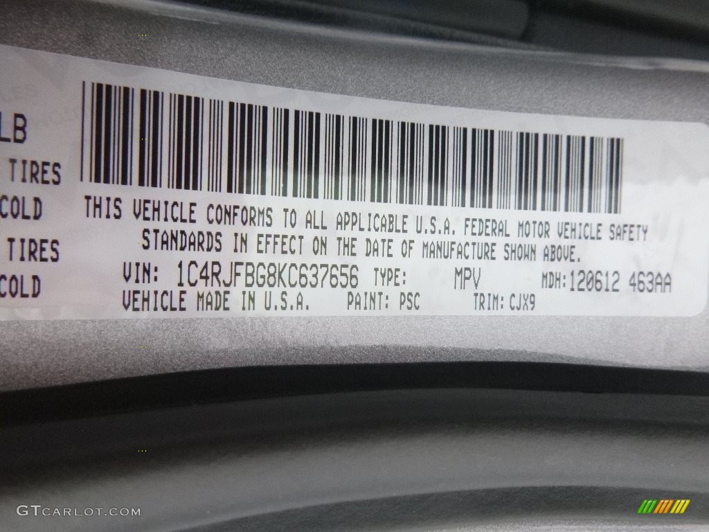 2019 Grand Cherokee Color Code PSC for Billet Silver Metallic Photo #131499298