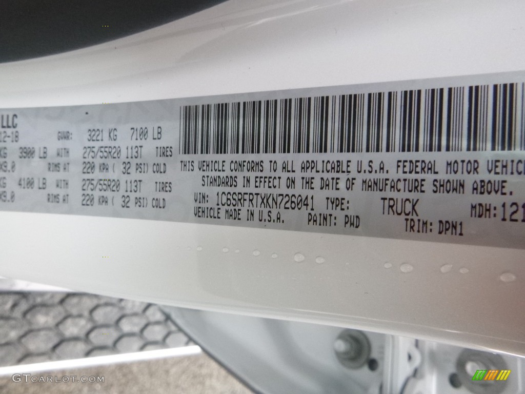 2019 1500 Color Code PWD for Ivory Tri–Coat Photo #131500243