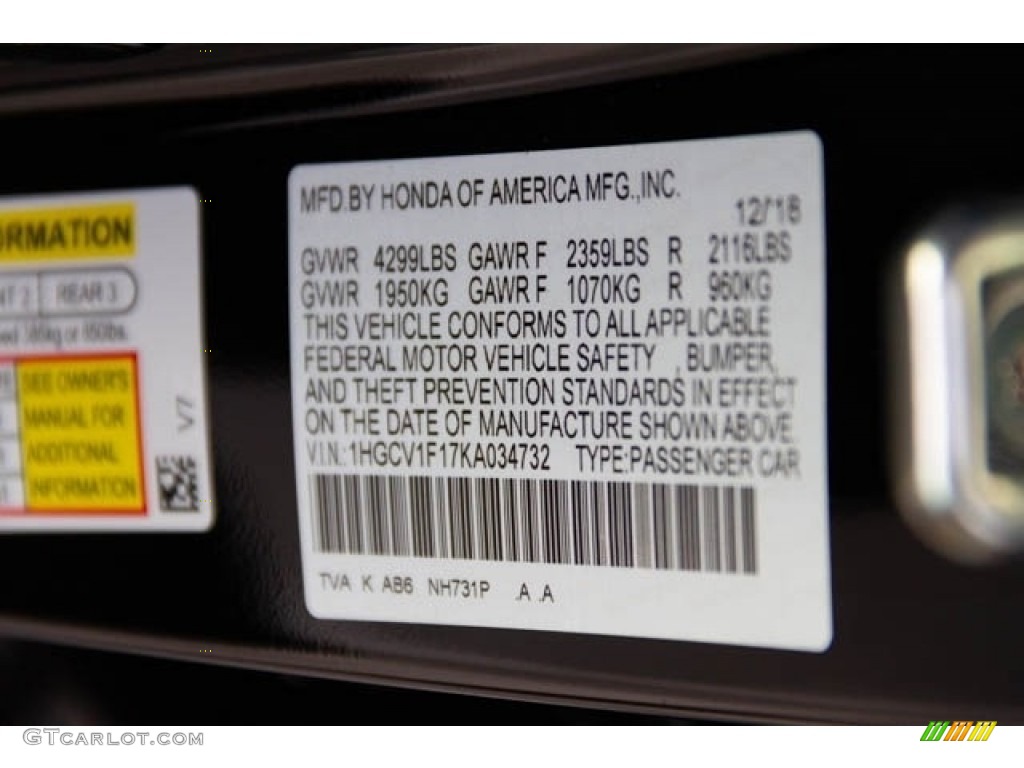 2019 Accord Color Code NH731P for Crystal Black Pearl Photo #131510362