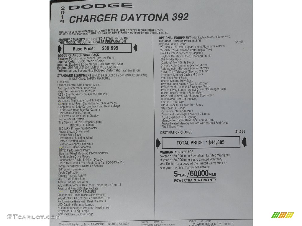 2019 Charger Daytona 392 - Triple Nickel / Black photo #37