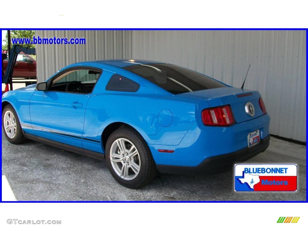 2010 Mustang V6 Coupe - Grabber Blue / Stone photo #5