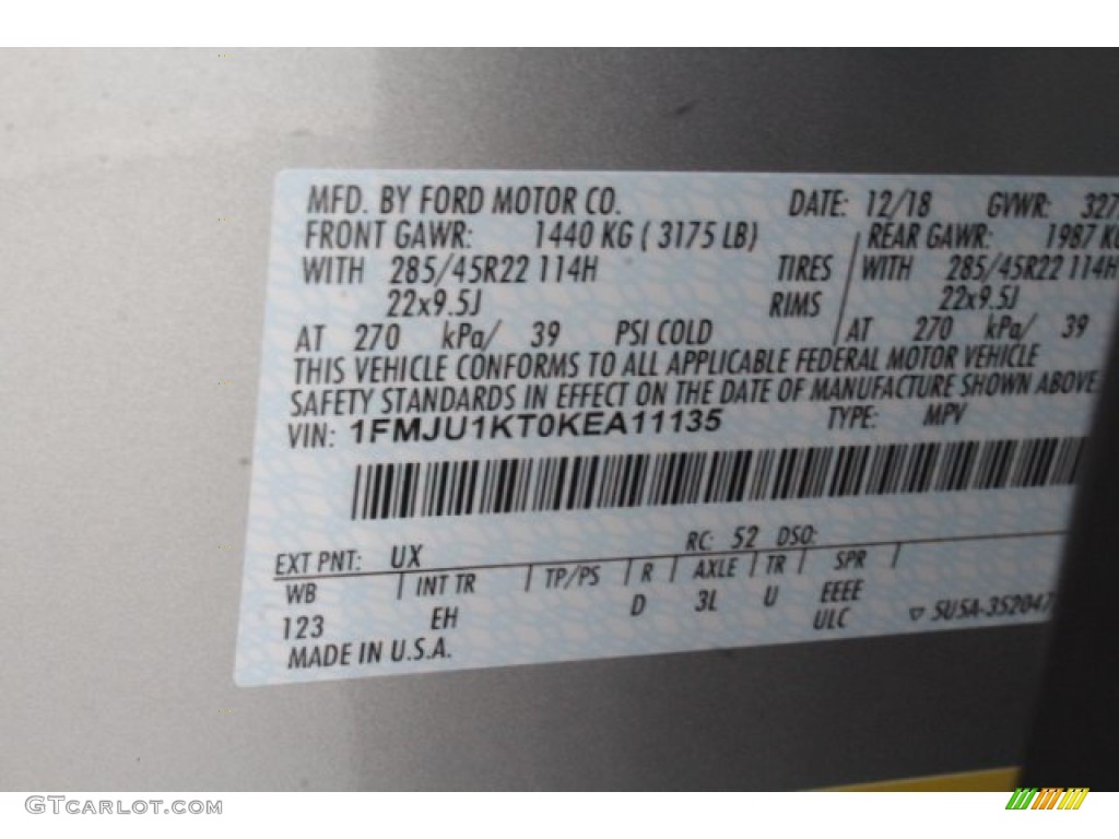 2019 Expedition Color Code UX for Ingot Silver Metallic Photo #131550628