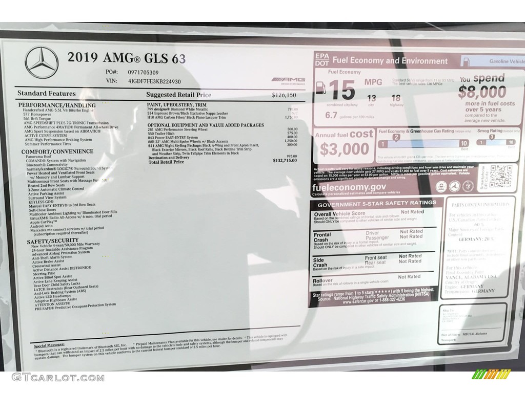 2019 Mercedes-Benz GLS 63 AMG 4Matic Window Sticker Photos