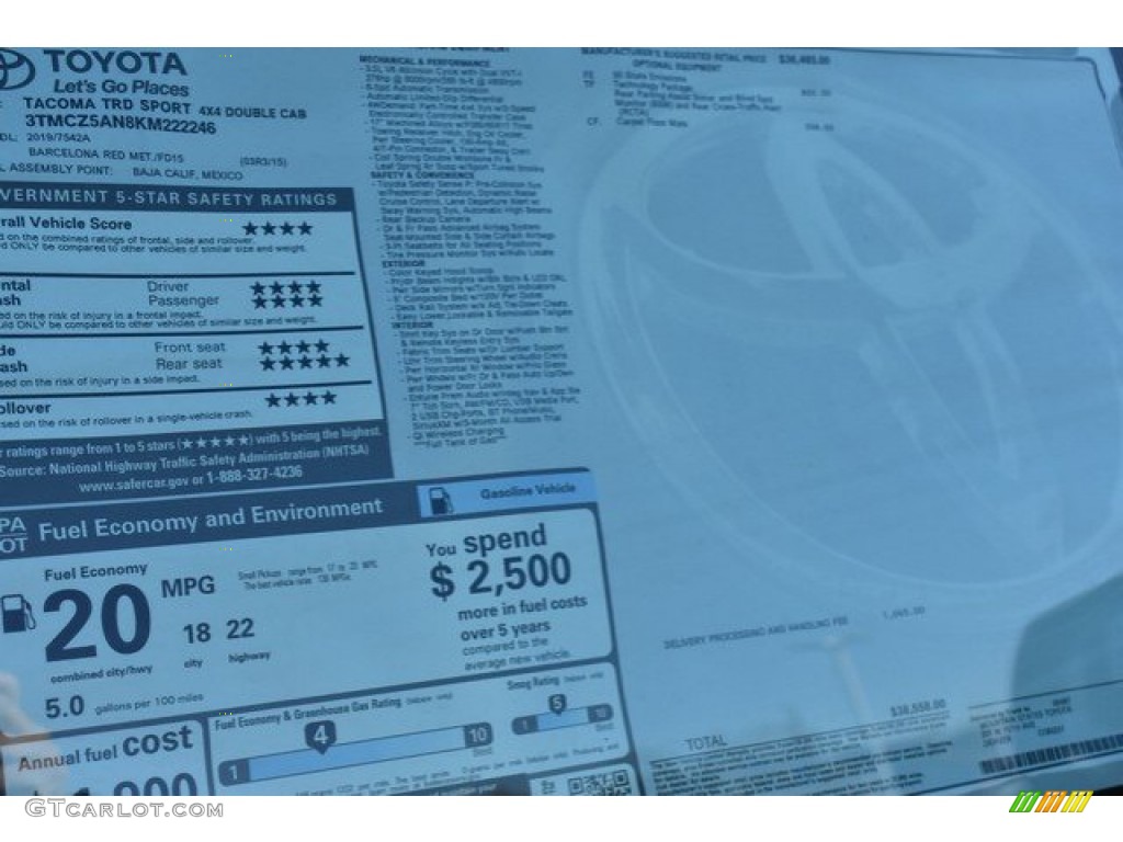 2019 Tacoma TRD Sport Double Cab 4x4 - Barcelona Red Metallic / TRD Graphite photo #36