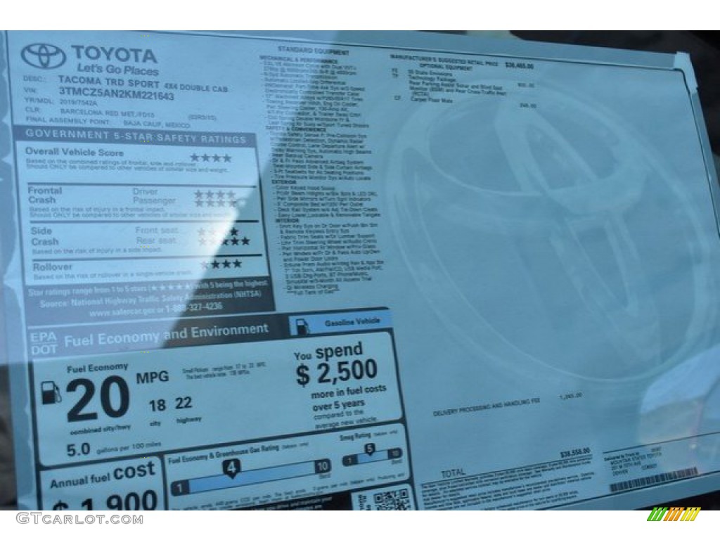 2019 Tacoma TRD Sport Double Cab 4x4 - Barcelona Red Metallic / TRD Graphite photo #36