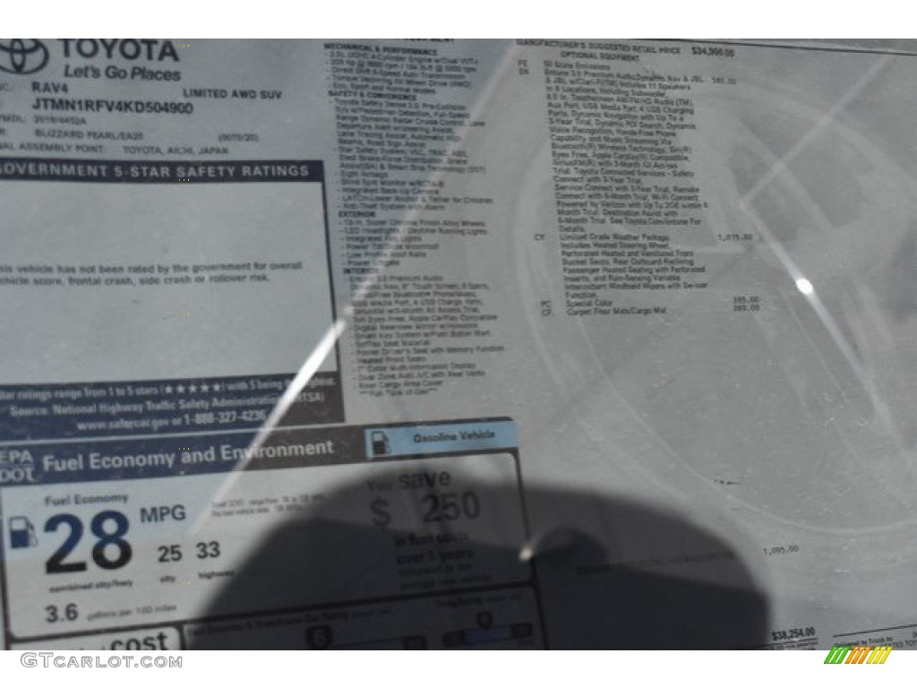 2019 RAV4 Limited AWD - Blizzard White Pearl / Black photo #38