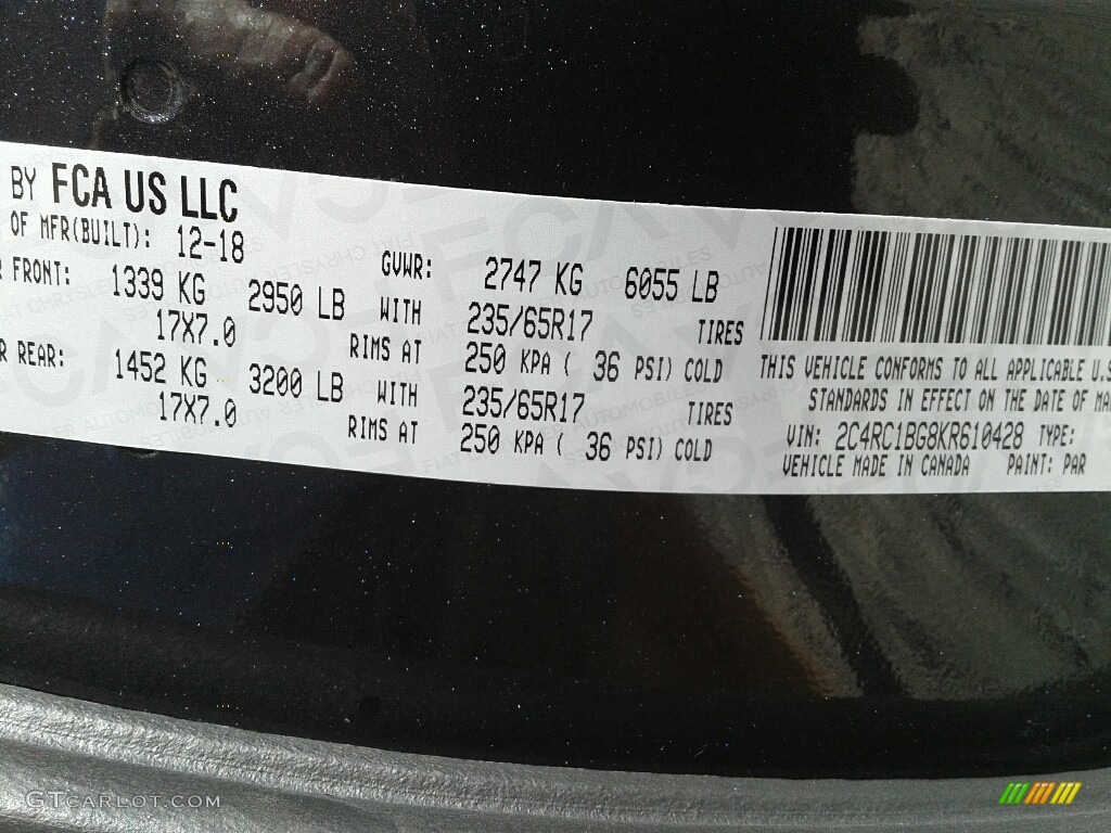 2019 Pacifica Color Code PAR for Maximum Steel Metallic Photo #131577565