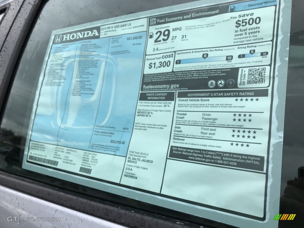 2019 HR-V LX AWD - Lunar Silver Metallic / Gray photo #10