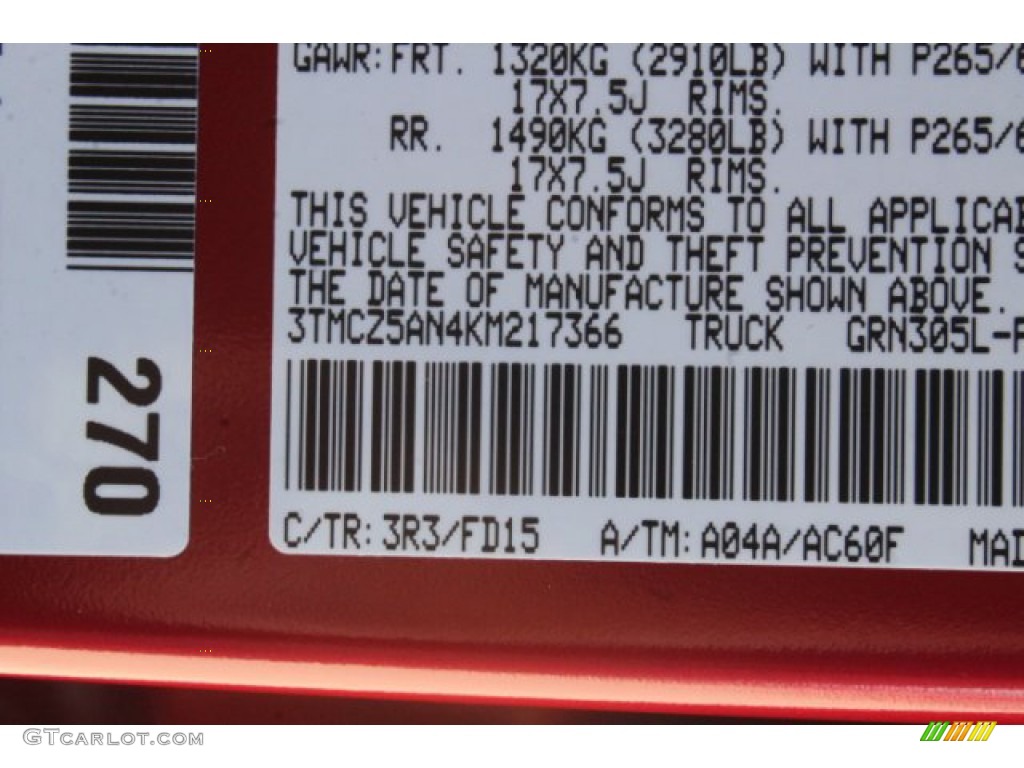 2019 Tacoma TRD Sport Double Cab 4x4 - Barcelona Red Metallic / TRD Graphite photo #23