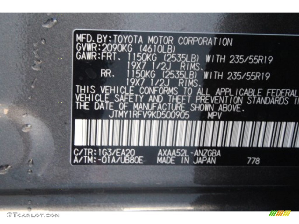 2019 RAV4 Color Code 1G3 for Magnetic Gray Metallic Photo #131598490