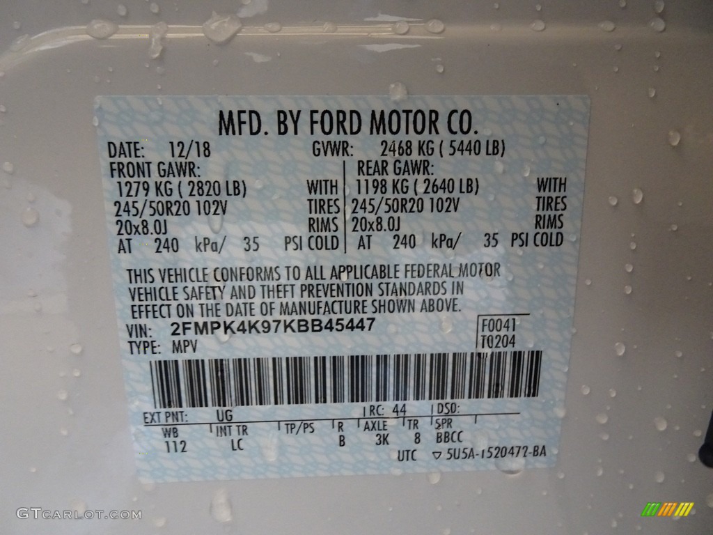 2019 Ford Edge Titanium AWD Color Code Photos