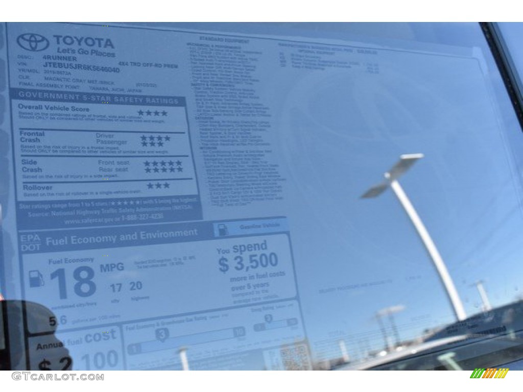 2019 Toyota 4Runner SR5 4x4 Window Sticker Photo #131599339