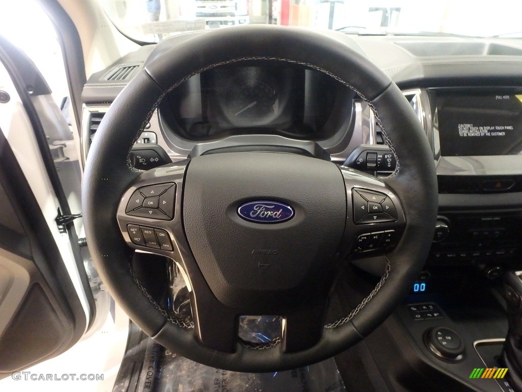 2019 Ford Ranger Lariat SuperCrew 4x4 Ebony Steering Wheel Photo #131613343