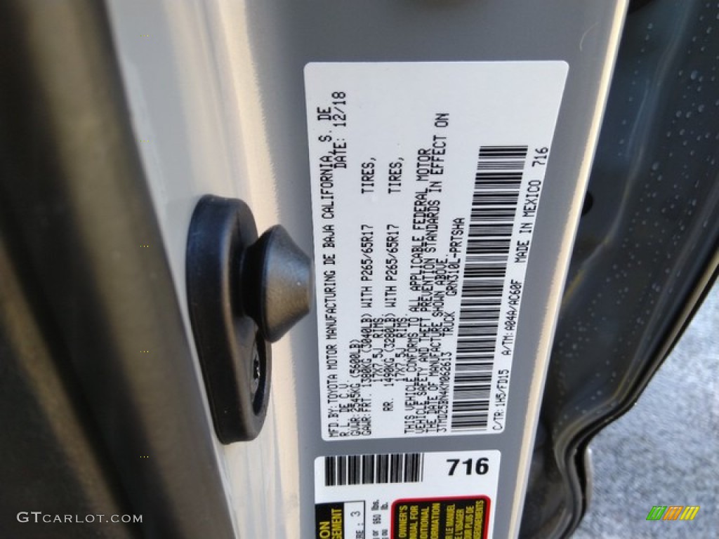 2019 Tacoma Color Code 1H5 for Cement Gray Photo #131619373